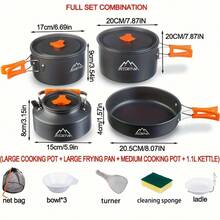 6-7 Personen Camping Kochgeschirr Set, beinhaltet Camping Wasserkessel, Kochtopf, Bratpfanne, Geschirr Set, klappbar und kompakt für die Aufbewahrung, Outdoor Camping Kochgeschirr und Utensilien, geeignet für Camping, Reisen, Wohnmobil, Picknick, tolles Geschenk, Camping Ausrüstung - Orange - Übersicht 4