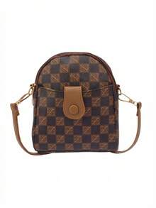 Fashionable Casual Plaid Shoulder Crossbody Bag, Small Square Messenger Bag For Business - Coffee - View 4