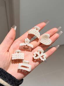 6件装女士可爱仿珍珠发爪发饰，小巧精致刘海夹，优雅侧夹，适合日常佩戴，优雅爪夹，度假发夹 - 米色 - 查看 5