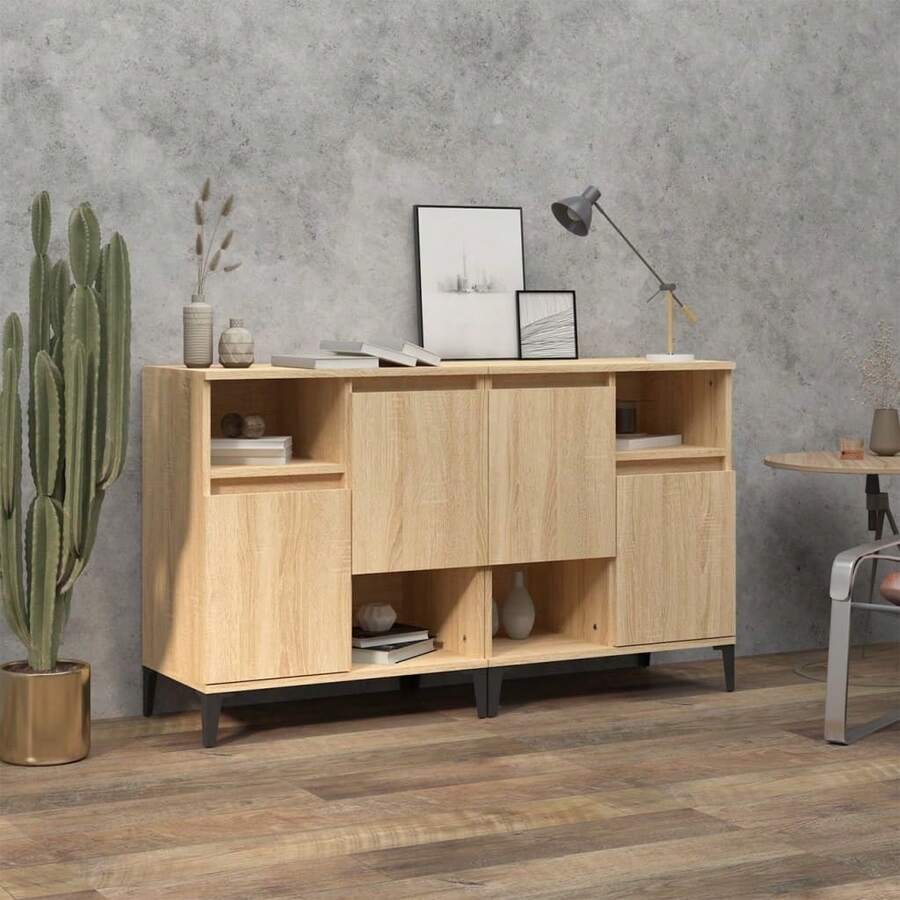 vidaXL Sideboards 2 Stk. Sonoma-Eiche 60x35x70 cm Holzwerkstoff - Gelb - Übersicht 1