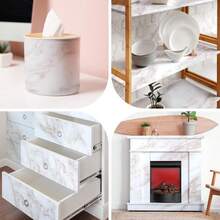 1 Roll Of Light Luxury White Gold Marble Patterned Self-Adhesive Wallpaper, Waterproof And Oil Resistant, Kitchen Countertop Wall Stickers, Bathroom Furniture Renovation Wallpaper, Vinyl Wall Contact Paper, Thick And Durable Wallpaper Easy To Match Removable Wallpaper. 15.7inx39.3/118.1/196.8in - A - View 4