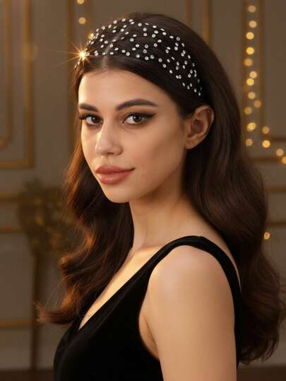 Shiny Crystal Rhinestone Mesh Headband, Vintage 1920s Style Hair Net, Lightweight Crystal Bridal Hair Accessory Suitable For Weddings, Parties And Formal Occasions