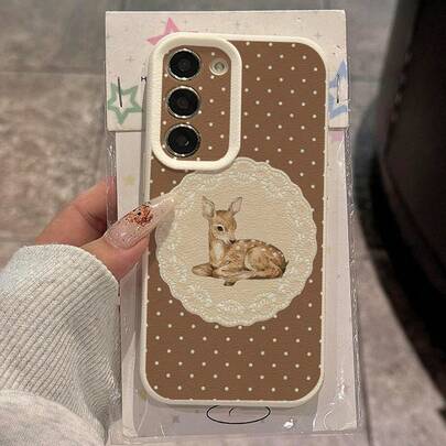 1个复古波点蕾丝小鹿图案TPU软手机壳，兼容三星/A05s/A12/A13/A14/4G/A15/A21s/A23/A25/A32/5G/A34/A35/A50s/A51/A52/A53/A54/A55/A71/A72/A73/S10/S20FE/S20Ultra/S21Ultra/S22/S22Plus/S23/S24、红米10C/12C/Note10/11/12/13/ProPlus/Note8/9Pro，全包防震保护套