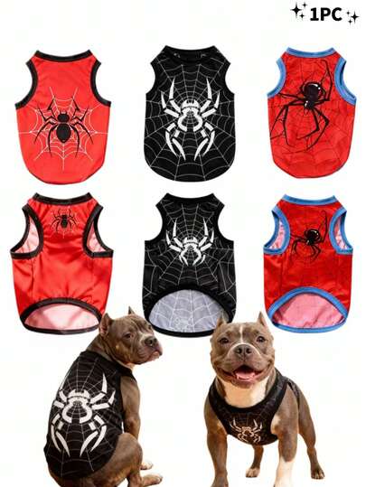 LUCKIE LABO 1pc Double-Sided Spider Pattern Breathable Physical Anti-Flea Anti-Dust Casual Fashionable Vest, Suitable For Chihuahua Small Dogs, Indoor & Outdoor Pet Apparel