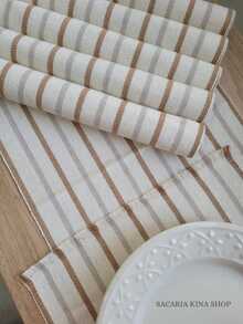 Jogo Americano LUXO 7 peças sendo 1 caminho e 6 lugares em tear qualidade! - CRÚ, CINZA E CARAMELO - Visão 3