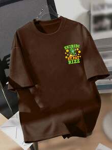 Boys' Clover Coin & Letter Print Round Neck Short Sleeve T-Shirt, Spring/Summer - Brown - View 4