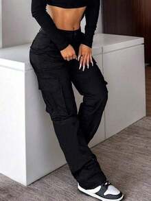 High-Waisted Straight-Leg Camouflage Work Pants Women. Slimming And Versatile. And Fashionable. Essential Daily Casual Wear..Valentine's Day Appropriate Gifts - 黑色 - 查看 4