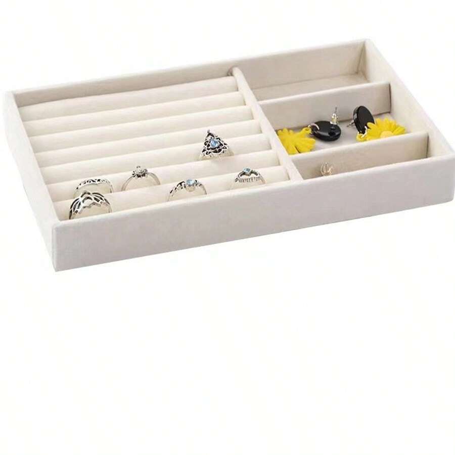 Velvet Jewelry Tray Organizer For Rings And Bracelets - Beige - View 1