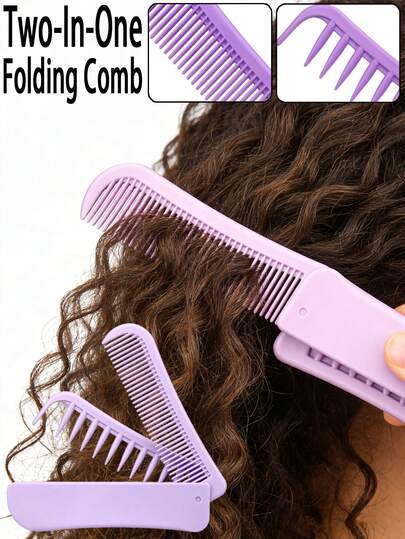 二合一折叠梳；双面细齿/粗齿梳；迷你刘海梳；塑料梳。造型梳、发刷、梳子、美发工具、美发产品及配件，适用于理发店、美容院、旅行必备、返校必备、假日旅行必备、女士美发配件、梳子。