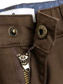 Boys' Letter Embroidery Casual Woven Pants - Coffee Brown - View 5