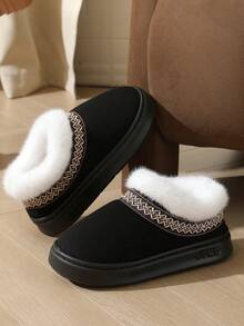 FZY 2026 Winter New Women's Flat Sandals, Fleece-Lined And Thickened For Warmth, Stylish Color-Blocking Design, Casual And Comfortable, Elegant Women's Sandals, Perfect As Auspicious New Year Gifts,Valentine's Day Surprise Gift - Fluffy Shoes - A Sense Of Ceremony For The Couple To Wear Together,FuzzyChic Boots/Warm Boots For Protection Against Cold,Easter Fashion Items - Women's Flat Sandals - 黑色 - 查看 5