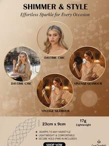 闪亮水晶水钻网状发箍，复古20世纪20年代风格发网，轻盈水晶新娘发饰，适合婚礼、派对和正式场合。 - 彩色 - 查看 7