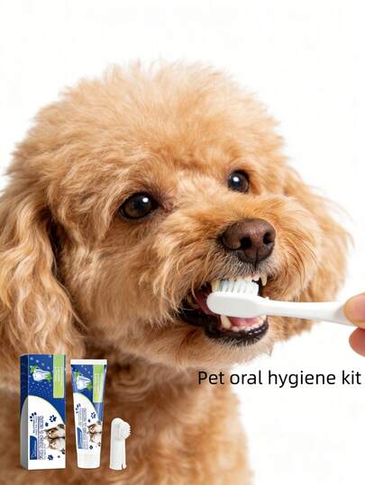 YEGBONG Pet Oral Care Set, Gentle Teeth Cleaning & Breath Freshening Kit For Cats & Dogs, 3-In-1 Toothpaste, Toothbrush & Dental Wipes, Removes Plaque & Odor, Easy Brushing Without Resistance