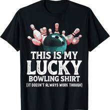 Camiseta vintage divertida del equipo de bolos "Esta es mi camiseta de bolos de la suerte" - Negro - Ver 1