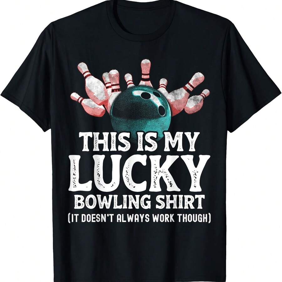 Camiseta vintage divertida del equipo de bolos "Esta es mi camiseta de bolos de la suerte" - Negro - Ver 1