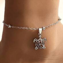 A Stylish Alloy Turtle Bead Chain Ankle Bracelet For Women, Perfect For The Beach - 銀色 - 查看 4