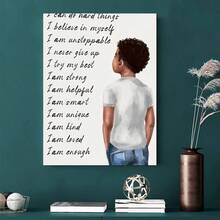 1pc Unframed Canvas Poster - Inspirational Youngsters' Affirmations With Curly Hair Character, White T-Shirt & Blue Jeans, Perfect For Bedroom, Office, Living Room, Cafe, Or Bar Wall Decor - Ideal Gift For Mother'S Day, Valentine'S Day, Easter, Thanksgiving, And Independence Day, Youngsters Room Art | Motivational Poster | Canvas Wall Art, Youngsters Room Decor - I - View 3