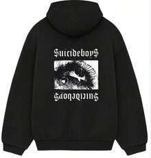 Suicideboy Graphic Print Hoodie,Suicideboy Skeleton Graphic Print Hoodie,Halloween Funny Graphic Hoodie, Sports Leisure Hoodie,Harajuku Hip Hop Rock Style Hoodie, Unisex Fashion ,Comfortable Streetwear - 黑色4 - 查看 1