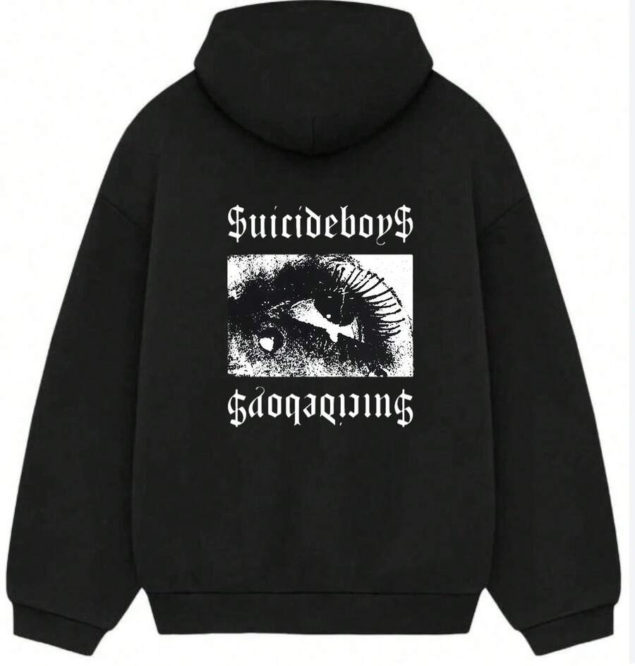 Suicideboy Graphic Print Hoodie,Suicideboy Skeleton Graphic Print Hoodie,Halloween Funny Graphic Hoodie, Sports Leisure Hoodie,Harajuku Hip Hop Rock Style Hoodie, Unisex Fashion ,Comfortable Streetwear - 黑色4 - 查看 1