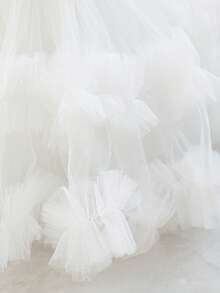 女婴短袖蝴蝶结薄纱酒红色节日派对优雅可爱公主裙，适合作为女婴一周岁生日礼物、宴会、晚宴、特殊场合、节日庆典的礼服。 - 白色 - 查看 7