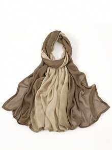 1PC Women's Gradient Viscose Headscarf, Soft Wide-Edge Headscarf, Versatile Sun Protection Scarf Hijab, Suitable For Daily Wear - Khaki + Beige - View 9