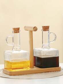 2pcs 360 Degree Transparent Glass Bottle With Lid And Handle, Heat Resistant Soy Sauce/Vinegar Bottle - Multicolor - View 8