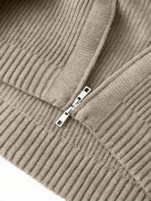 Men's Fashionable Zip-Up Cardigan Knit Sweater, Autumn/Winter - Camel - View 6