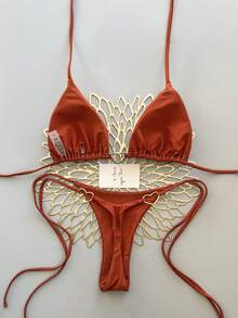 女士比基尼套装 - 亮橙色 - 查看 3