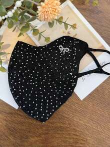 1pc Women's Fashion Face Mask With Rhinestones, Bow & Heart Design, Breathable, Washable, Suitable As Decorative Accessory - Multicolor - View 8