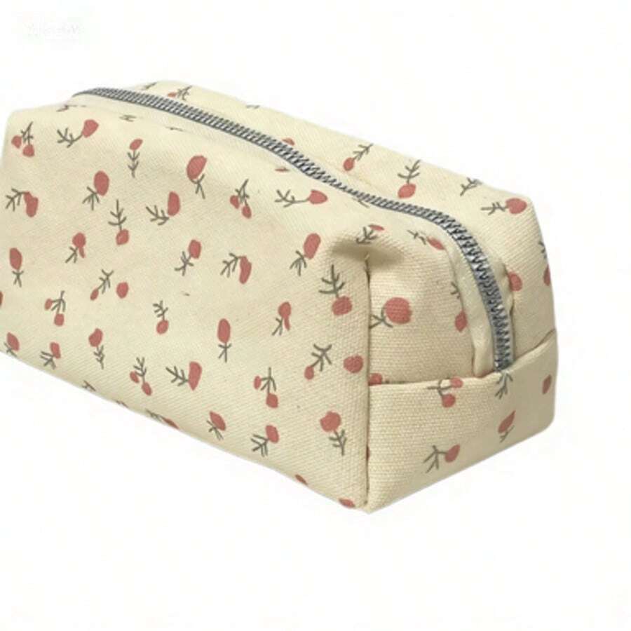 1 Peça Estojo de Lápis Floral Minimalista, Estilo Fofo e Fresco, Bolsa Cosmética de Alta Qualidade, Bolsa de Armazenamento de Papelaria de Grande Capacidade, Adequada para Estudantes - Floral - Visão 1