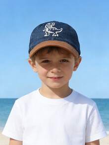 儿童牛仔棒球帽，恐龙鸭子图案帽檐帽，做旧幼儿遮阳帽，卡通户外遮阳帽，春秋新款 - 1PC - 查看 3