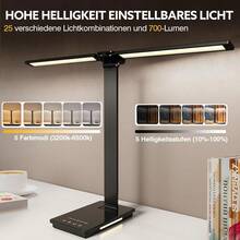 Dual-Head LED Desk Lamp, USB Powered, 5 Lighting Modes & Dimmable, Bedside Lamp, Reading, Crafting, Work, Study - Square Bottom Double Head - View 2