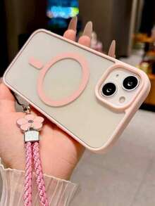磁吸透明手机壳，兼容 16、15、14、13、12、11 Pro、Plus、Max、Mini、7、8、SE、16e、7P、X、XR、Xs Max 以及 S25 Ultra、S24 Ultra、S23 FE、S22+，防震保护套 - 粉紅色+花掛繩 - 查看 5