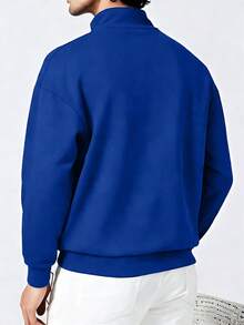 Sudadera casual de manga larga con cuello alto, cremallera y media cartera, versátil para el día a día en otoño/invierno - azul real - Ver 2