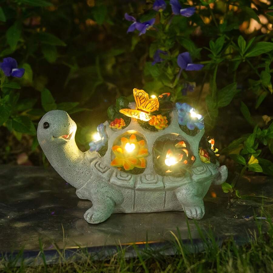 1 Pc Solar Powered Turtle Outdoor Statue Decoration, Outdoor Statue And Garden Decoration, Suitable For Courtyard And Terrace Decoration, Adding Unique Charm To Your Outdoor Garden Decoration - 烏龜 - 查看 1