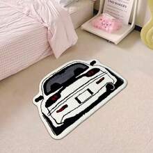 10mm Thick Soft & Fluffy Automotive Design Plush Area Rug, Doormat, Bathroom Mat - Non-Slip And Machine Washable, Black And Gray With White Wheels, Suitable For Vintage Gaming Room Decor In Living Room Or Bedroom, Comfortable And Fashionable Home Decor, Bedroom Mat Vintage Car Mat Textured Plush Mat, Living Room Mat - Car - View 6