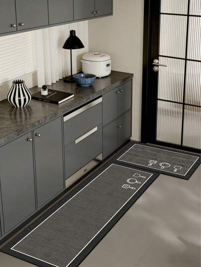 Alfombra de gel de sílice de 3.5 mm de grosor, con patrón de tela gris oscuro con fino ribete blanco, alfombra de goma de gel de sílice duradera y cómoda, adecuada para cocina, baño, entrada, lavandería, dormitorio, decoración de sala de estar