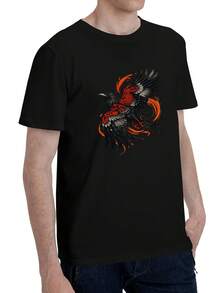 Playera Hombre con Estampado de Cuervo y Fuego Estilo Gótico - Negro - Ver 3