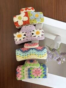 1pc Women's Bohemian Knitted Flower, Cherry, Strawberry Design Hair Clip Headpiece, Matte Non-Slip Hair Claw Clip Bun Maker Suitable For Beach, Holiday, Wedding, Party, Daily Use - Multicolor - View 8