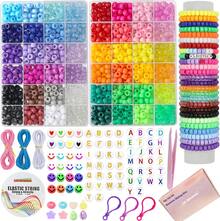Euuztu Beads For Necklace Jewelry Making Hair Braiding,Bracelets Making Kits,Hair Bead,Bracelet Beads,Plastic Beads For Crafts Braids Girls (27 Color,6400PCS) - 27色(6400個) - 查看 6