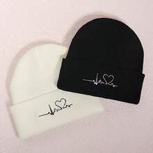 2pcs ECG Embroidered Knit Beanies, Suitable For Everyday Wear - A - View 7