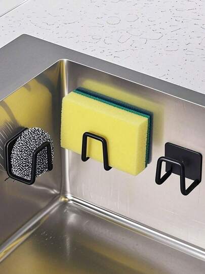 3pcs Self-Adhesive Sink Sponge Holder, No Drilling Required Sink Drain Rack, Wall-Mounted Design Perfect For Sponge, Cloth, Scouring Pad Storage, Keeping Your Kitchen Accessories Dry And Organized! Kitchen Essential (3/2/1pc Available)