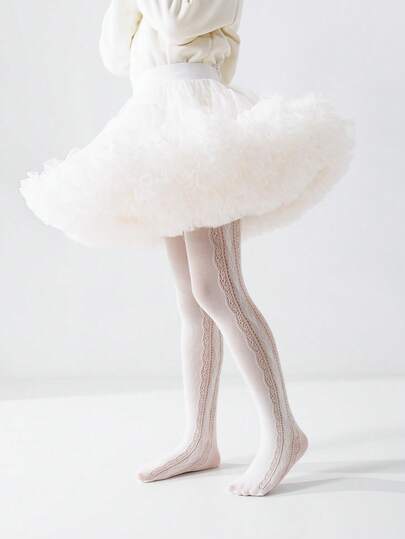 1 pieza Calcetines de baile versátiles y ligeros para niñas, decorados con plumas laterales y diseño de corazón, mallas opacas suaves y transpirables de moda adecuadas para práctica de baile, fiesta de cumpleaños, actividades escolares, Día de San Valentín