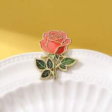 Artistic Rose Enamel Brooch |   Fashionable Floral Decorative Brooch, Lapel Bag Badge, Jewelry Gift, Red Floral Zinc Alloy With Silicone Back Clasp - 紅色 - 查看 1