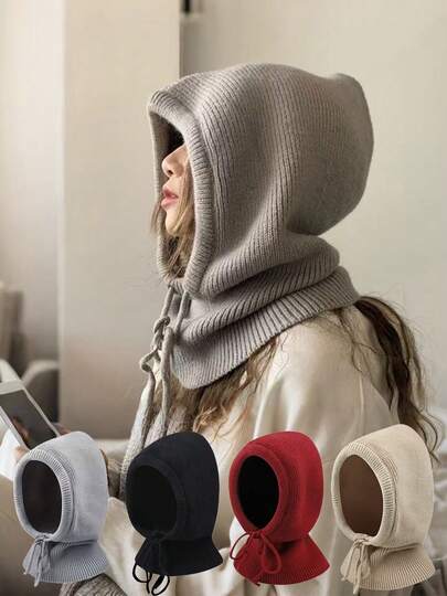 1 st. dambalaklava, trendig stickad huva, varm skidmössa med dragsko, lämplig för daglig skidåkning, gata, utomhus, leverans i slumpmässig färg