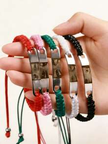 Handmade Braided Eye Stainless Steel Laser Engraved Fashionable Bracelet, Valentine's Day Gift - Mint Blue - View 2