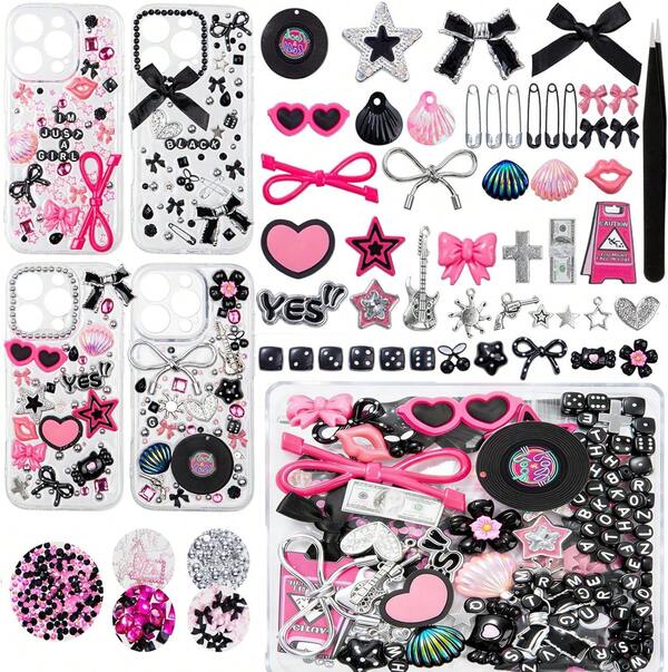 Junk Case Charms,Junk Case Kit For Customizing Diy Cases,With Cute Bow,Flatback Pearls,Letter Beads, Aesthetic Big Decor For Personalization