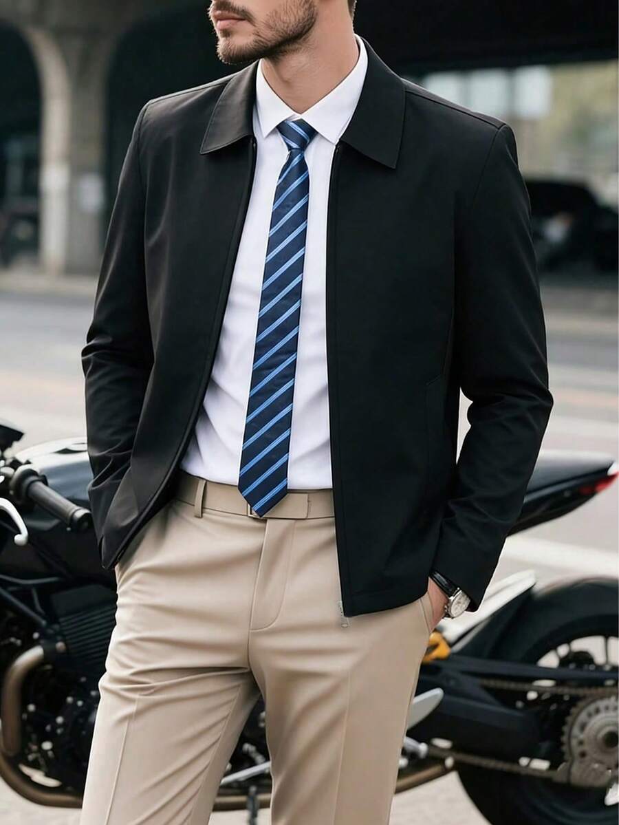 Men's Casual Business Jacket, Suitable For Leisure, Office, Party, Daily Loose Wear, Spring/Autumn - Black - View 1