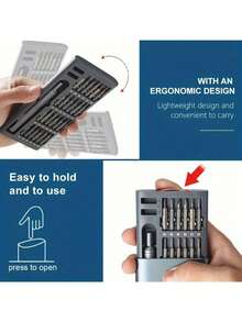 25-In-1 Mini Screwdriver Set With Flathead, And Pozidriv Bits - Ideal For Electronics, Mobile Phones, Computers, Glasses, Watches, And Jewelry Repair - Durable Plastic, No Battery Needed, Precision Tool Kit|Compact Screwdriver Set|Durable Plastic Handle, Screwdriver Set - Black - View 8