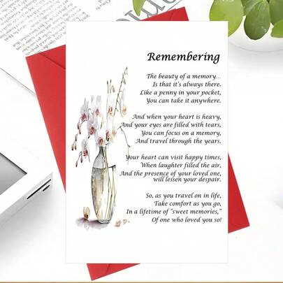 1pc, Elegant Floral Sympathy Card With Envelope,Comforting Remembrance Poem, Premium Paper,Suitable For Girlfriend, Friend, Lover, Family -Thoughtful Condolence Greeting Card For AnyOccasion